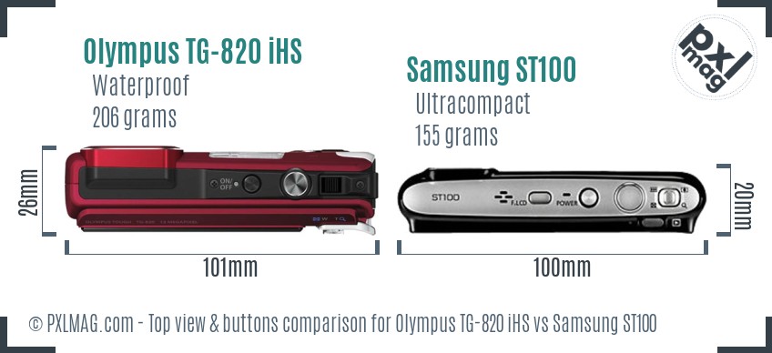 Olympus TG-820 iHS vs Samsung ST100 top view buttons comparison