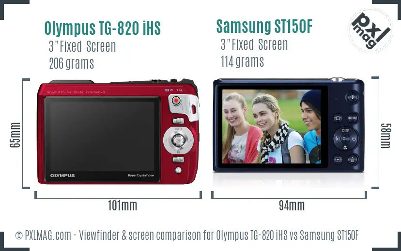 Olympus TG-820 iHS vs Samsung ST150F Screen and Viewfinder comparison