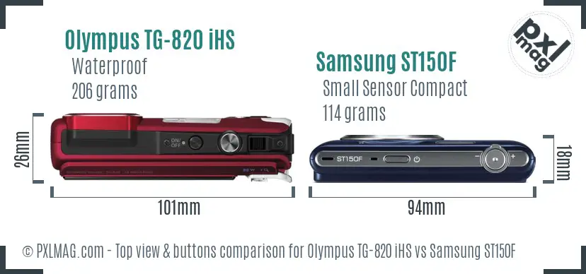 Olympus TG-820 iHS vs Samsung ST150F top view buttons comparison