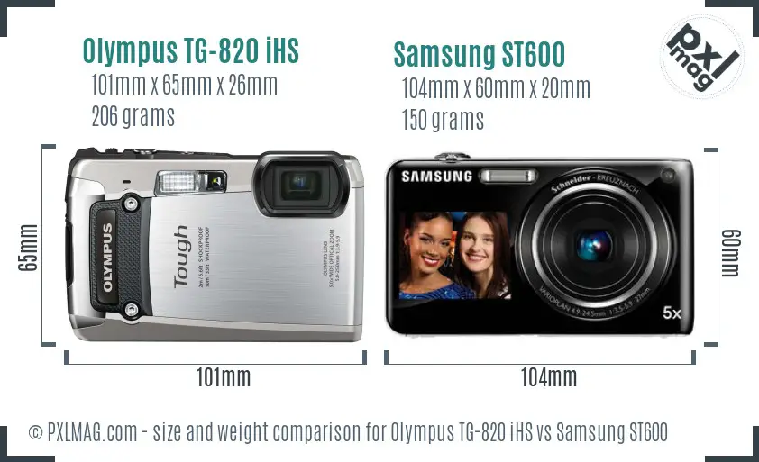 Olympus TG-820 iHS vs Samsung ST600 size comparison Olympus TG-820 iHS vs Samsung ST600 size comparison
