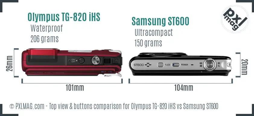 Olympus TG-820 iHS vs Samsung ST600 top view buttons comparison Olympus TG-820 iHS vs Samsung ST600 top view buttons comparison