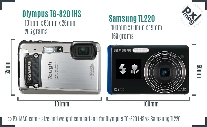 Olympus TG-820 iHS vs Samsung TL220 size comparison Olympus TG-820 iHS vs Samsung TL220 size comparison