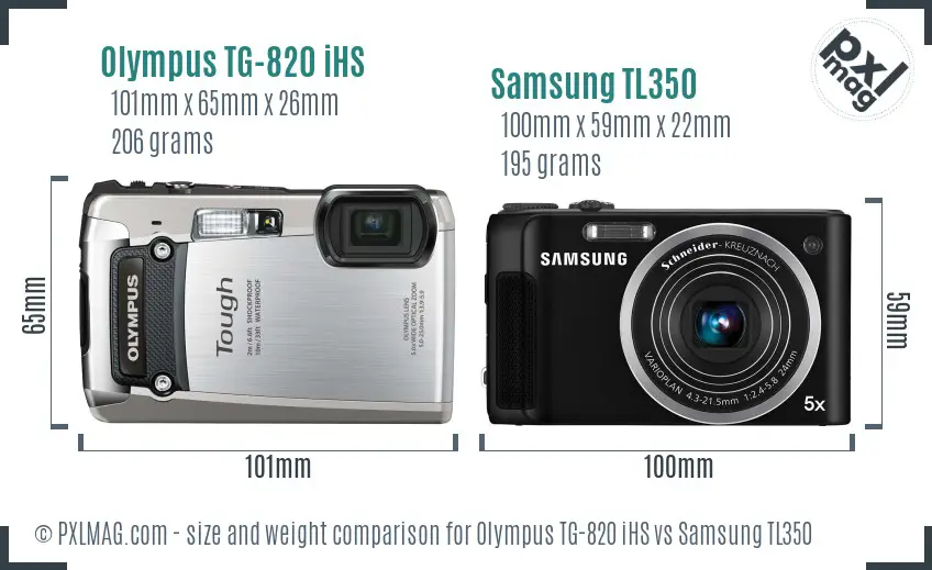 Olympus TG-820 iHS vs Samsung TL350 size comparison