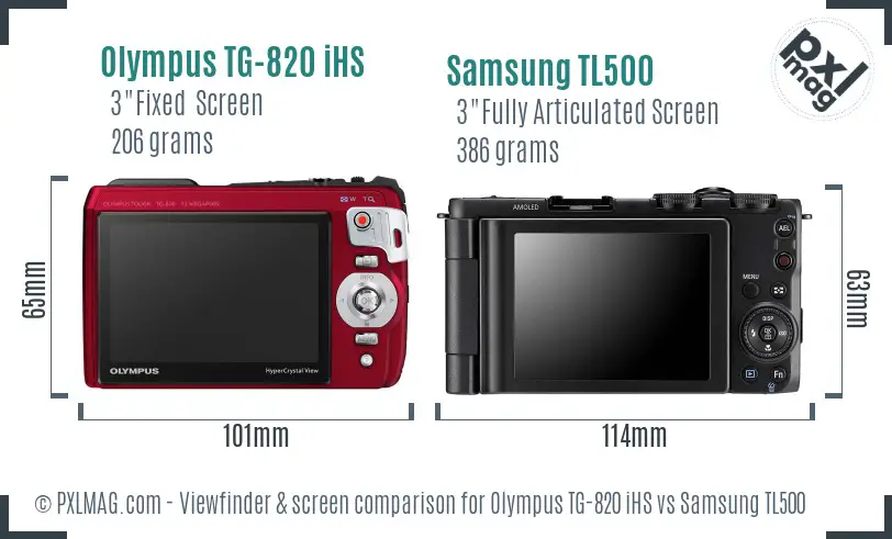 Olympus TG-820 iHS vs Samsung TL500 Screen and Viewfinder comparison