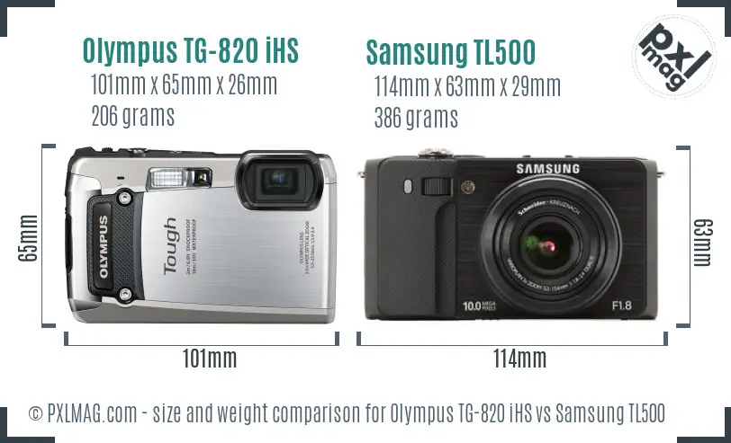Olympus TG-820 iHS vs Samsung TL500 size comparison Olympus TG-820 iHS vs Samsung TL500 size comparison