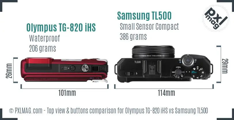 Olympus TG-820 iHS vs Samsung TL500 top view buttons comparison