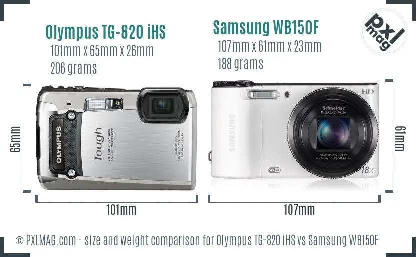 Olympus TG-820 iHS vs Samsung WB150F size comparison