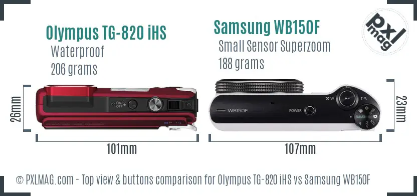 Olympus TG-820 iHS vs Samsung WB150F top view buttons comparison