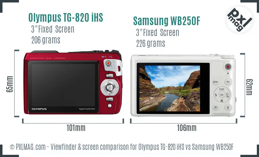 Olympus TG-820 iHS vs Samsung WB250F Screen and Viewfinder comparison