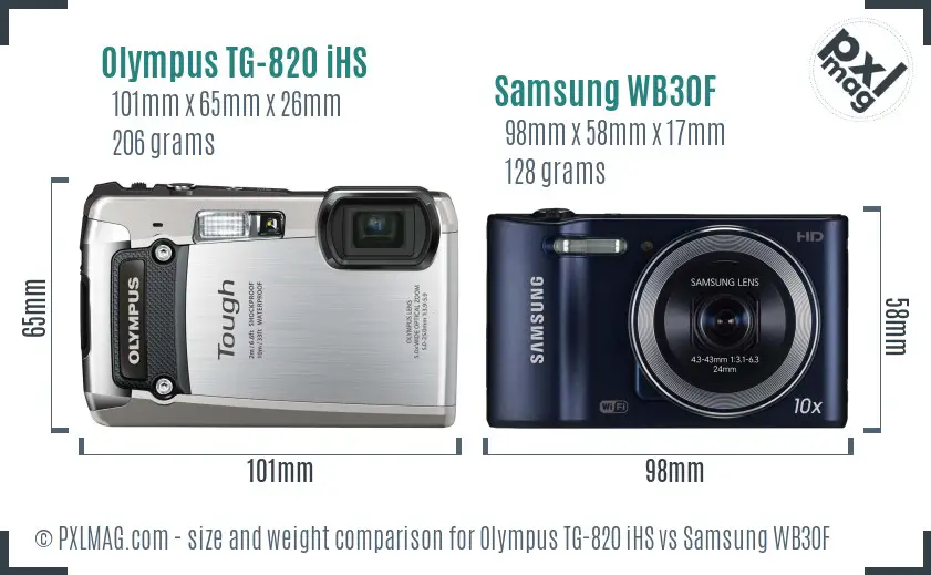 Olympus TG-820 iHS vs Samsung WB30F size comparison