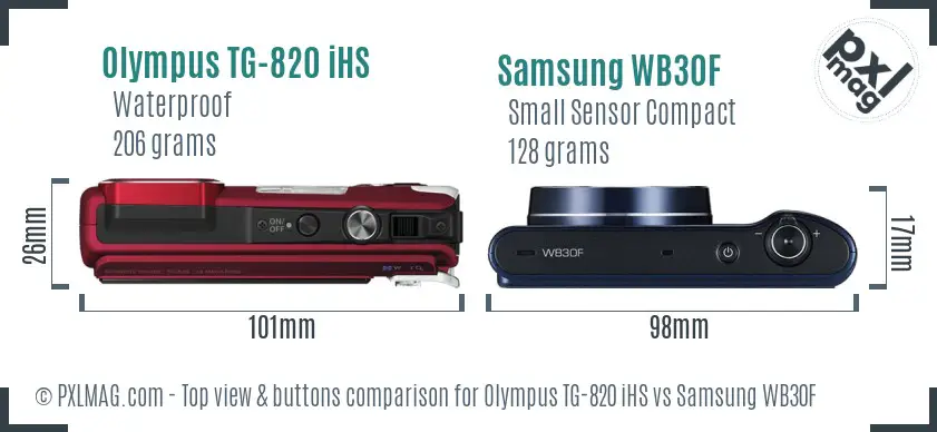 Olympus TG-820 iHS vs Samsung WB30F top view buttons comparison