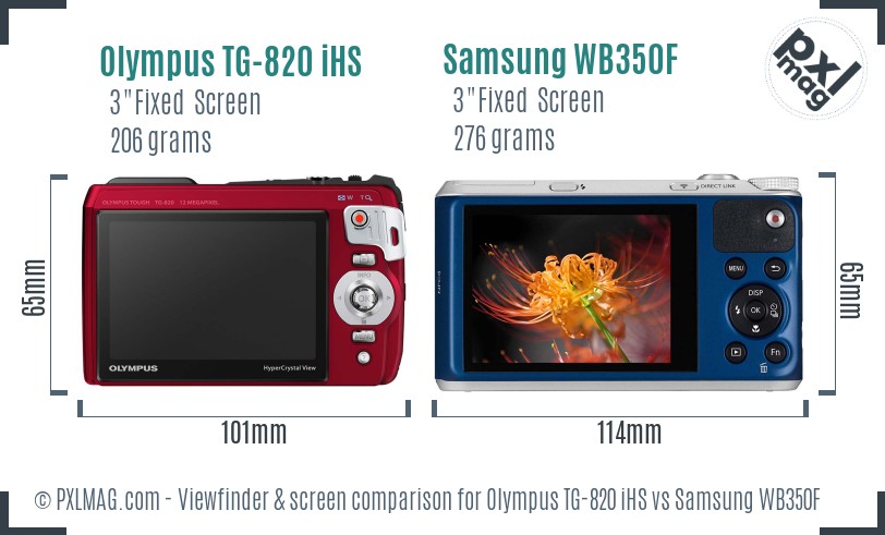 Olympus TG-820 iHS vs Samsung WB350F Screen and Viewfinder comparison