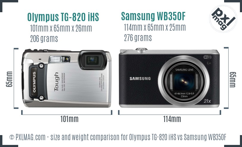 Olympus TG-820 iHS vs Samsung WB350F size comparison
