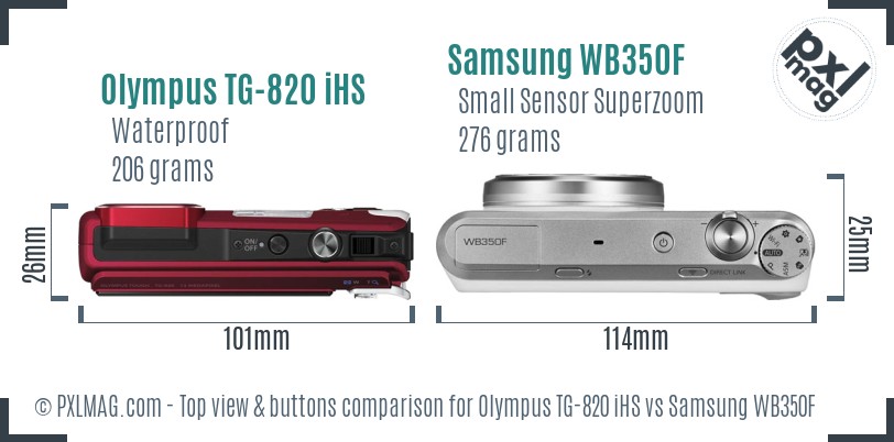 Olympus TG-820 iHS vs Samsung WB350F top view buttons comparison