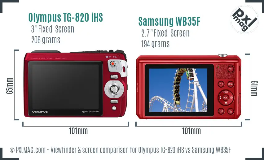 Olympus TG-820 iHS vs Samsung WB35F Screen and Viewfinder comparison