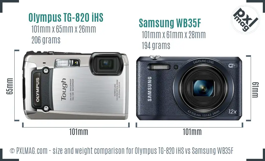 Olympus TG-820 iHS vs Samsung WB35F size comparison