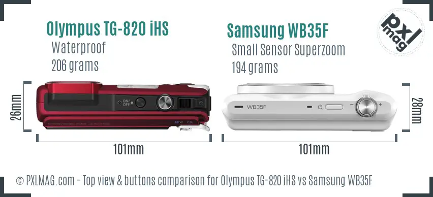 Olympus TG-820 iHS vs Samsung WB35F top view buttons comparison