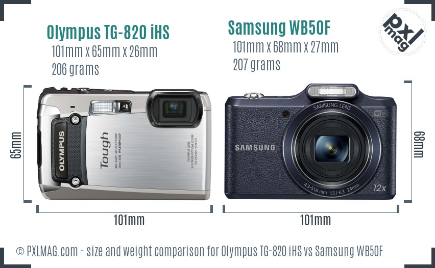 Olympus TG-820 iHS vs Samsung WB50F size comparison Olympus TG-820 iHS vs Samsung WB50F size comparison