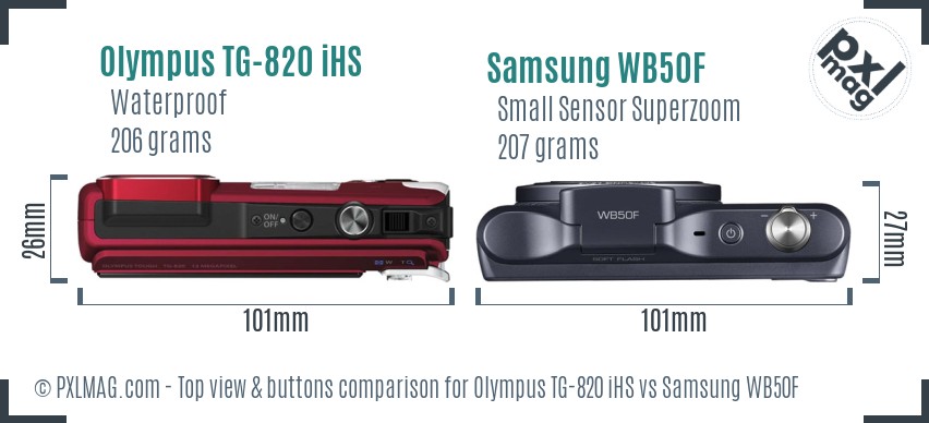 Olympus TG-820 iHS vs Samsung WB50F top view buttons comparison