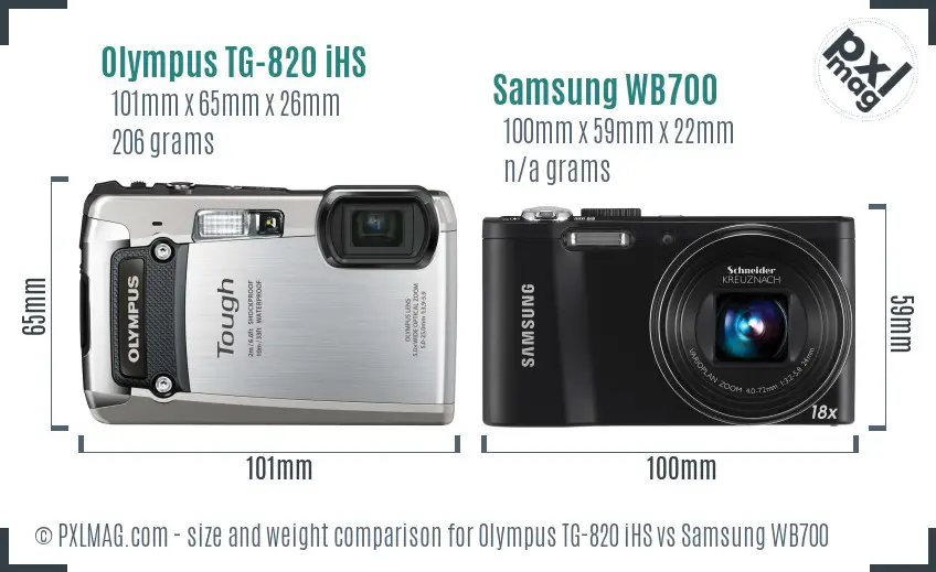 Olympus TG-820 iHS vs Samsung WB700 size comparison