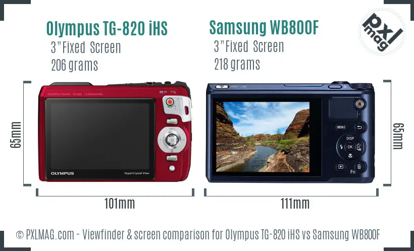 Olympus TG-820 iHS vs Samsung WB800F Screen and Viewfinder comparison