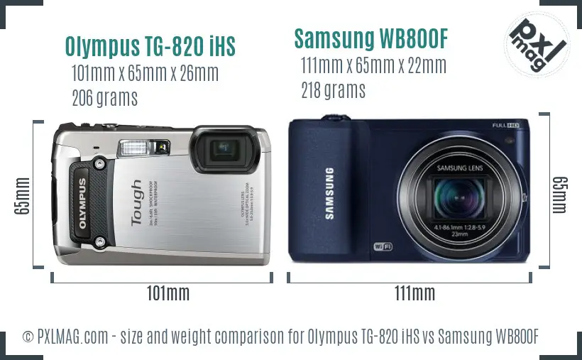 Olympus TG-820 iHS vs Samsung WB800F size comparison