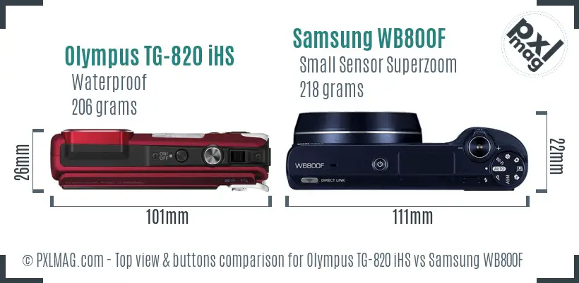 Olympus TG-820 iHS vs Samsung WB800F top view buttons comparison