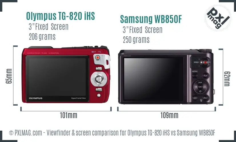 Olympus TG-820 iHS vs Samsung WB850F Screen and Viewfinder comparison