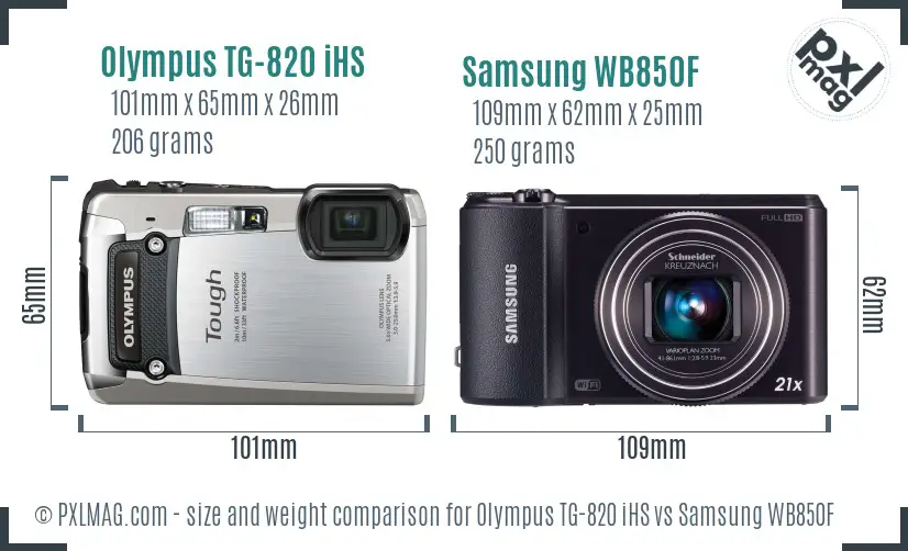 Olympus TG-820 iHS vs Samsung WB850F size comparison