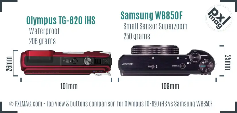 Olympus TG-820 iHS vs Samsung WB850F top view buttons comparison