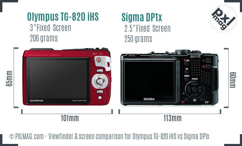 Olympus TG-820 iHS vs Sigma DP1x Screen and Viewfinder comparison