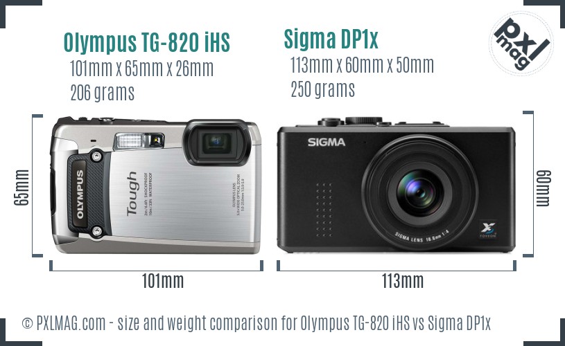 Olympus TG-820 iHS vs Sigma DP1x size comparison