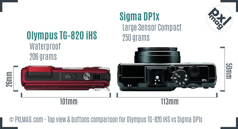 Olympus TG-820 iHS vs Sigma DP1x top view buttons comparison