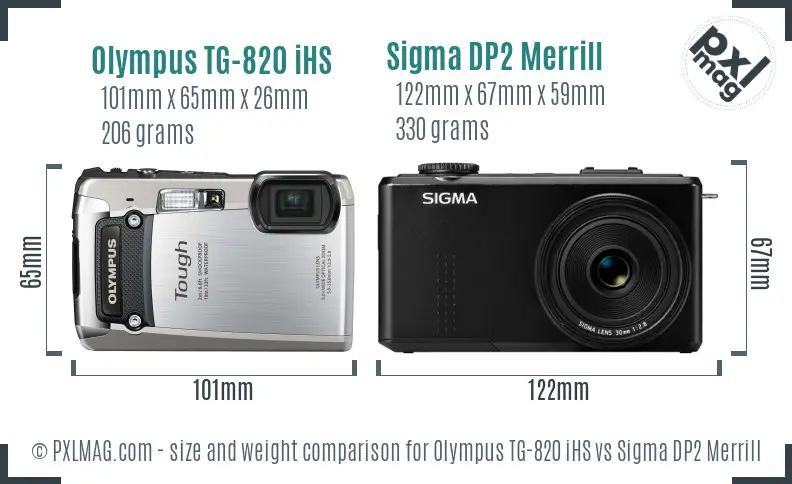 Olympus TG-820 iHS vs Sigma DP2 Merrill size comparison