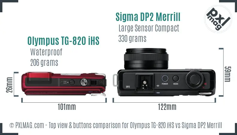 Olympus TG-820 iHS vs Sigma DP2 Merrill top view buttons comparison