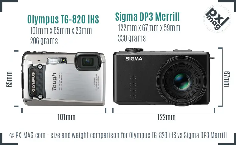 Olympus TG-820 iHS vs Sigma DP3 Merrill size comparison