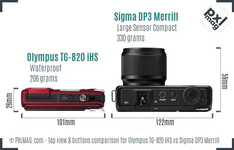 Olympus TG-820 iHS vs Sigma DP3 Merrill top view buttons comparison