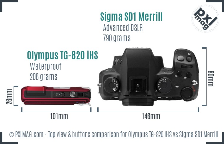 Olympus TG-820 iHS vs Sigma SD1 Merrill top view buttons comparison