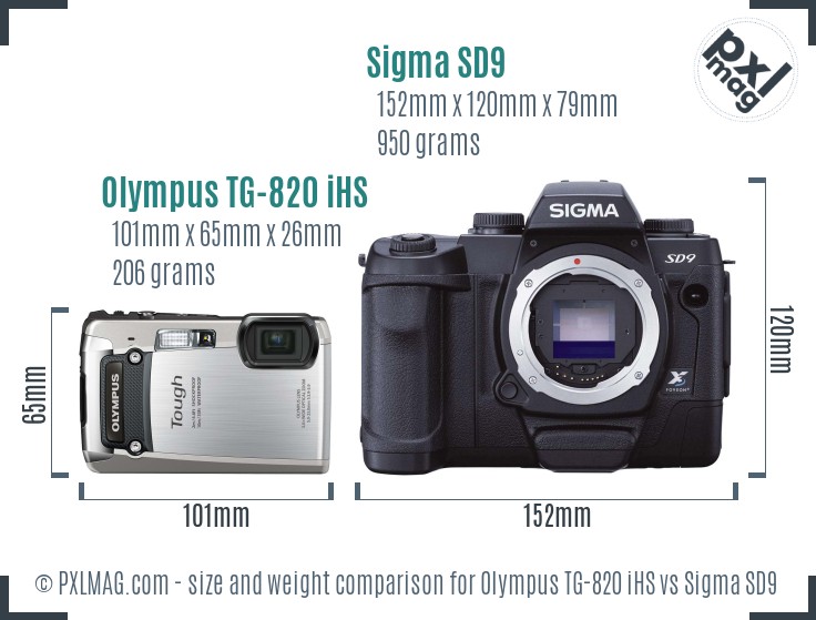 Olympus TG-820 iHS vs Sigma SD9 size comparison