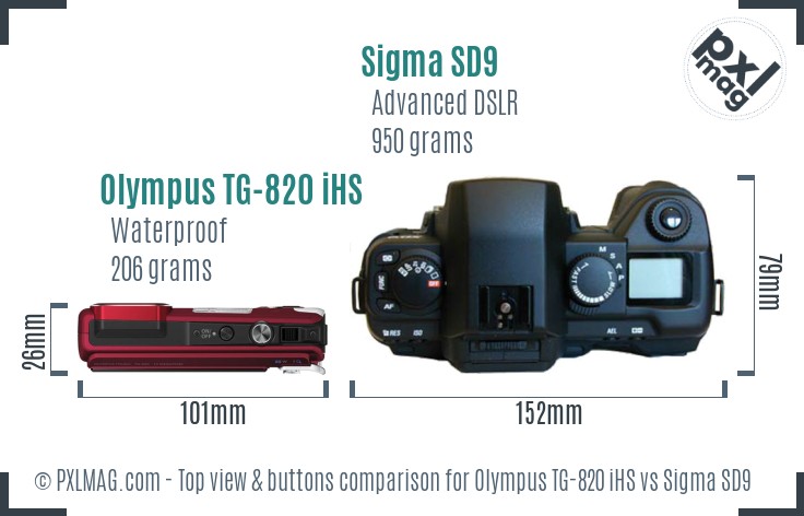 Olympus TG-820 iHS vs Sigma SD9 top view buttons comparison