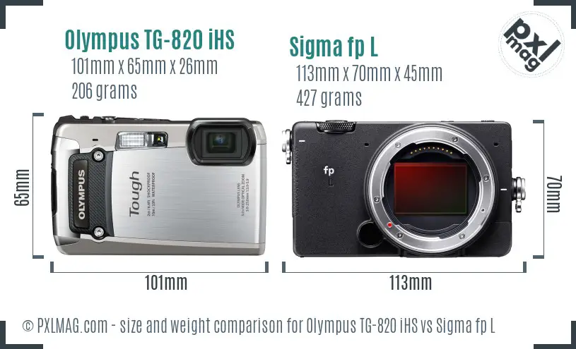 Olympus TG-820 iHS vs Sigma fp L size comparison