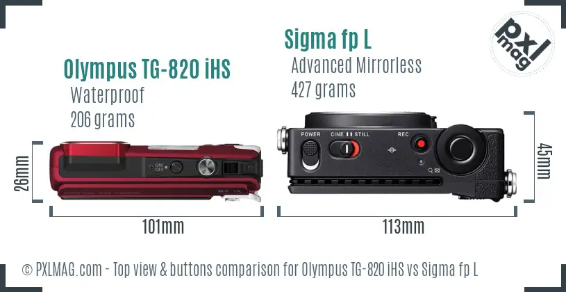 Olympus TG-820 iHS vs Sigma fp L top view buttons comparison