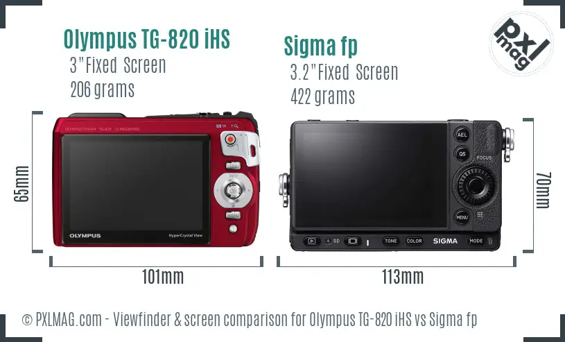 Olympus TG-820 iHS vs Sigma fp Screen and Viewfinder comparison