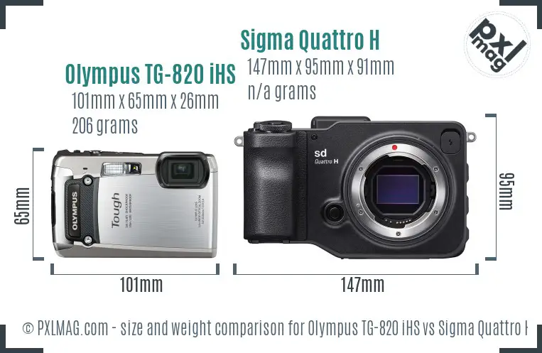Olympus TG-820 iHS vs Sigma Quattro H size comparison