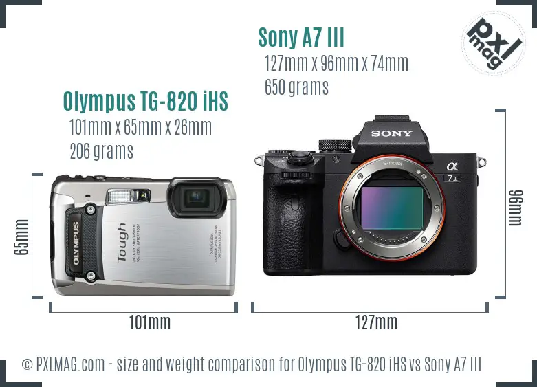 Olympus TG-820 iHS vs Sony A7 III size comparison