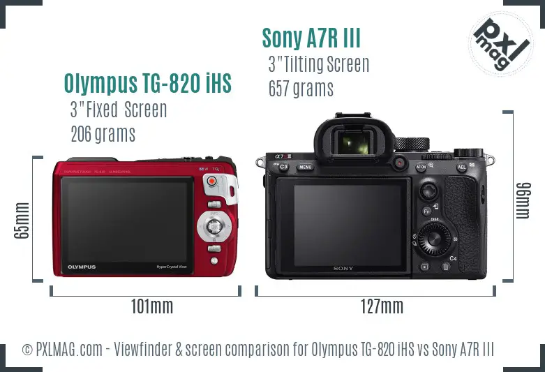 Olympus TG-820 iHS vs Sony A7R III Screen and Viewfinder comparison