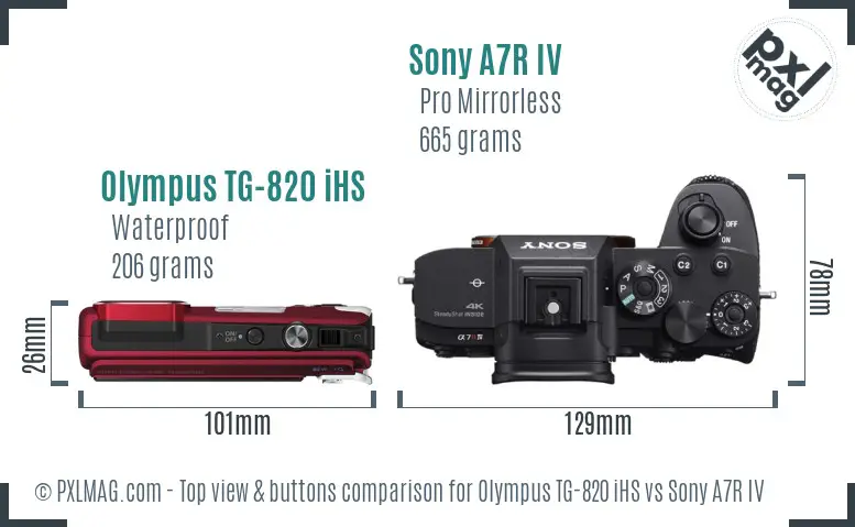 Olympus TG-820 iHS vs Sony A7R IV top view buttons comparison