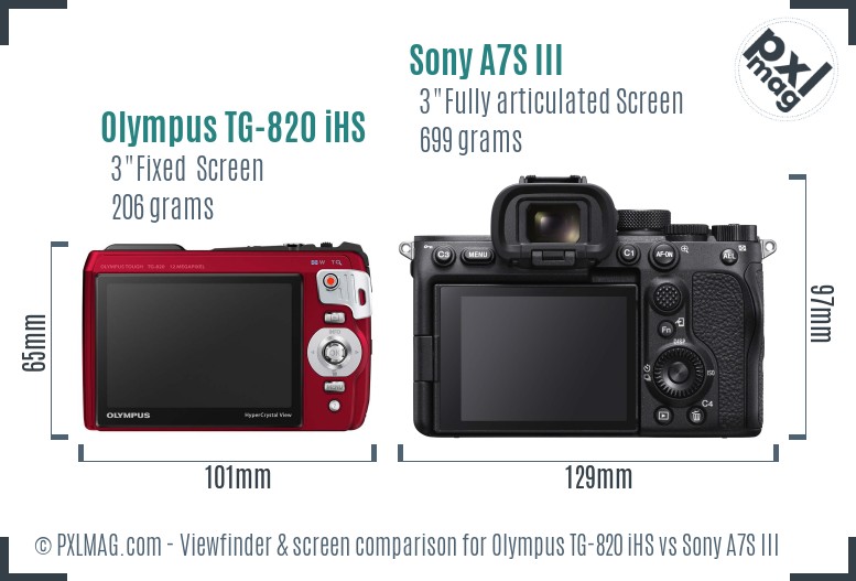 Olympus TG-820 iHS vs Sony A7S III Screen and Viewfinder comparison