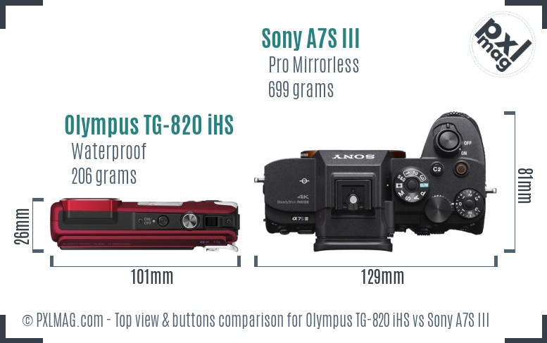 Olympus TG-820 iHS vs Sony A7S III top view buttons comparison