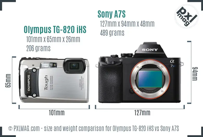 Olympus TG-820 iHS vs Sony A7S size comparison Olympus TG-820 iHS vs Sony A7S size comparison